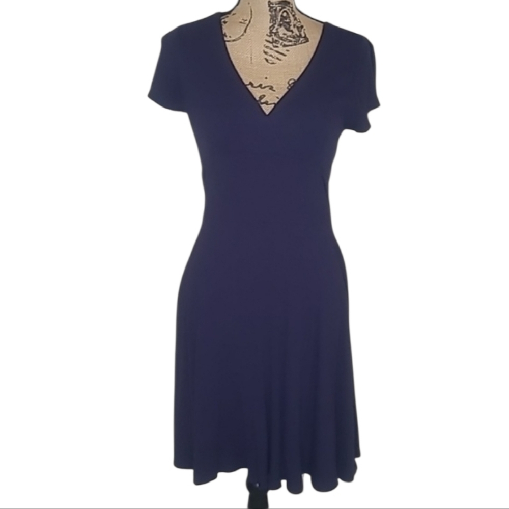 American Rag Cie Navy Blue Ribbed V Neck Skater Dress Peep Back